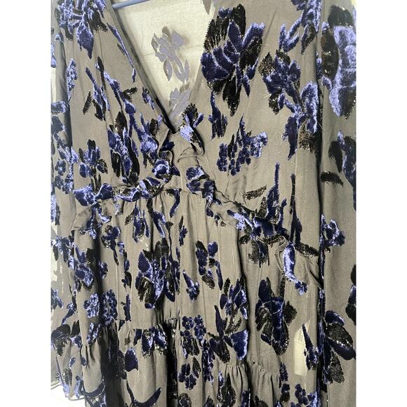 Diane Von Furstenberg M Adelita Velvet Burnout Shimmer Babydoll Dress Black Blue - Picture 4 of 15